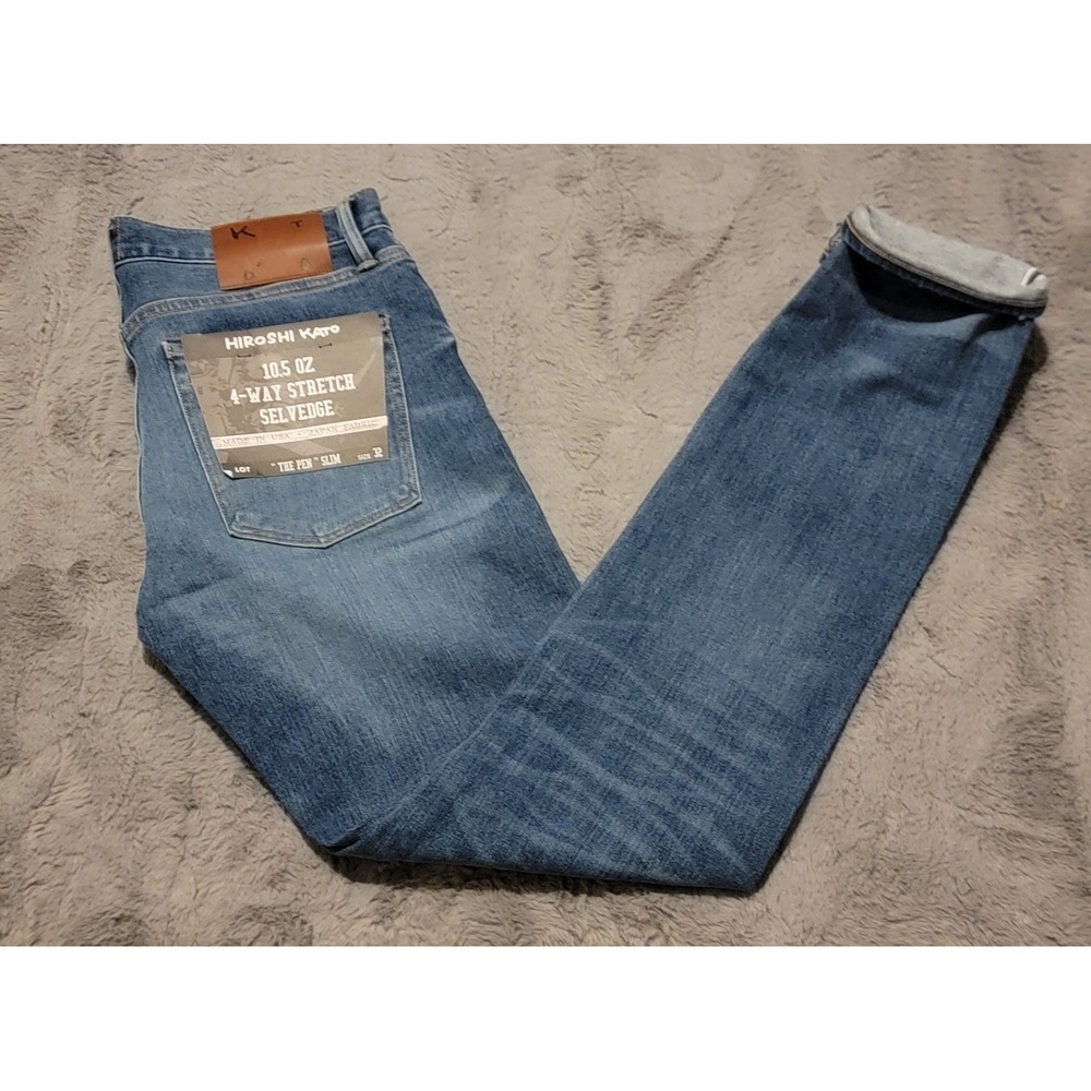 Hiroshi Kato Jeans Mens 32 (Fits 33x34) Ace Blue Pen Slim 4-Way Stretch Selvedge